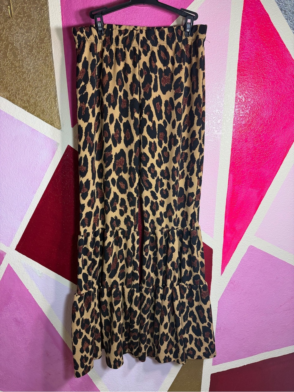 Park Avenue Vintage Leopard Print Ruffle Bell Bottoms Sz L USA Made